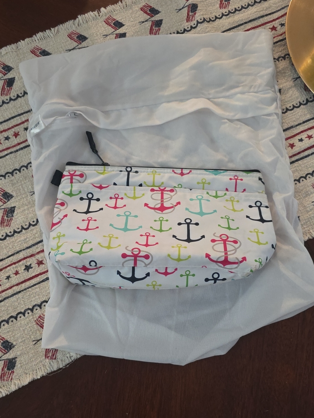 White Anchor-Print Cosmetic Pouch - Multicolor Anchors